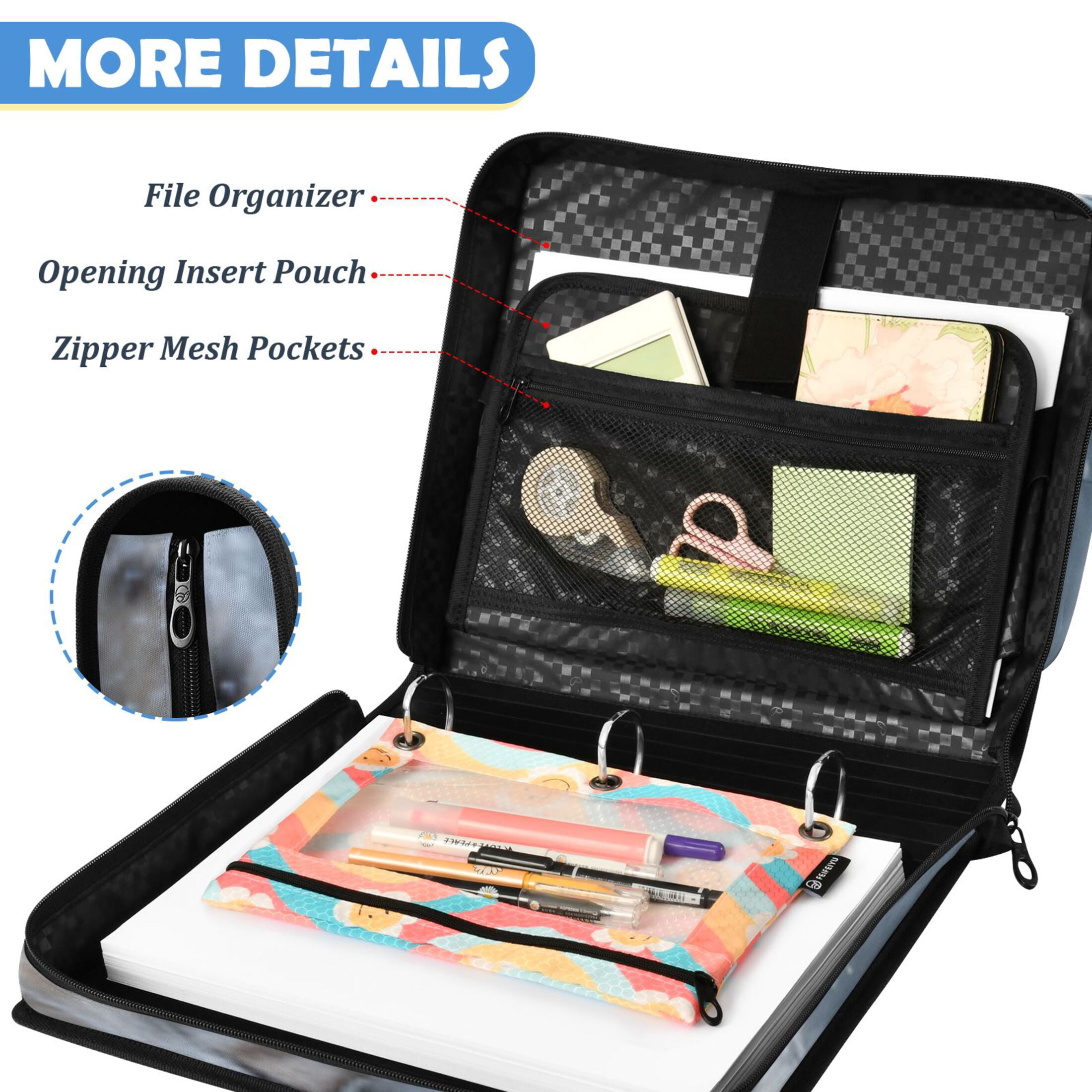 DIXRUYEE Zipper Binder File Keeper Documents Organized-Snowy Leopard Cub Focus Of Pattern