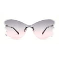 thumbnail image 2 of Womens Bubbly Butterfly Beveled Rimless Shield Sunglasses Silver - Grey Pink, 2 of 4