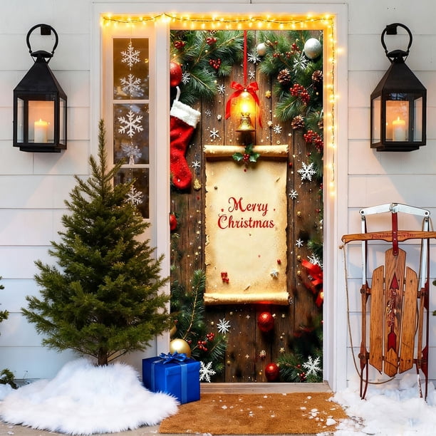 35 X 72 Inch Christmas Door Cover Christmas Door Curtain Christmas Day Door And Wall Decoration Festival Party Decoration