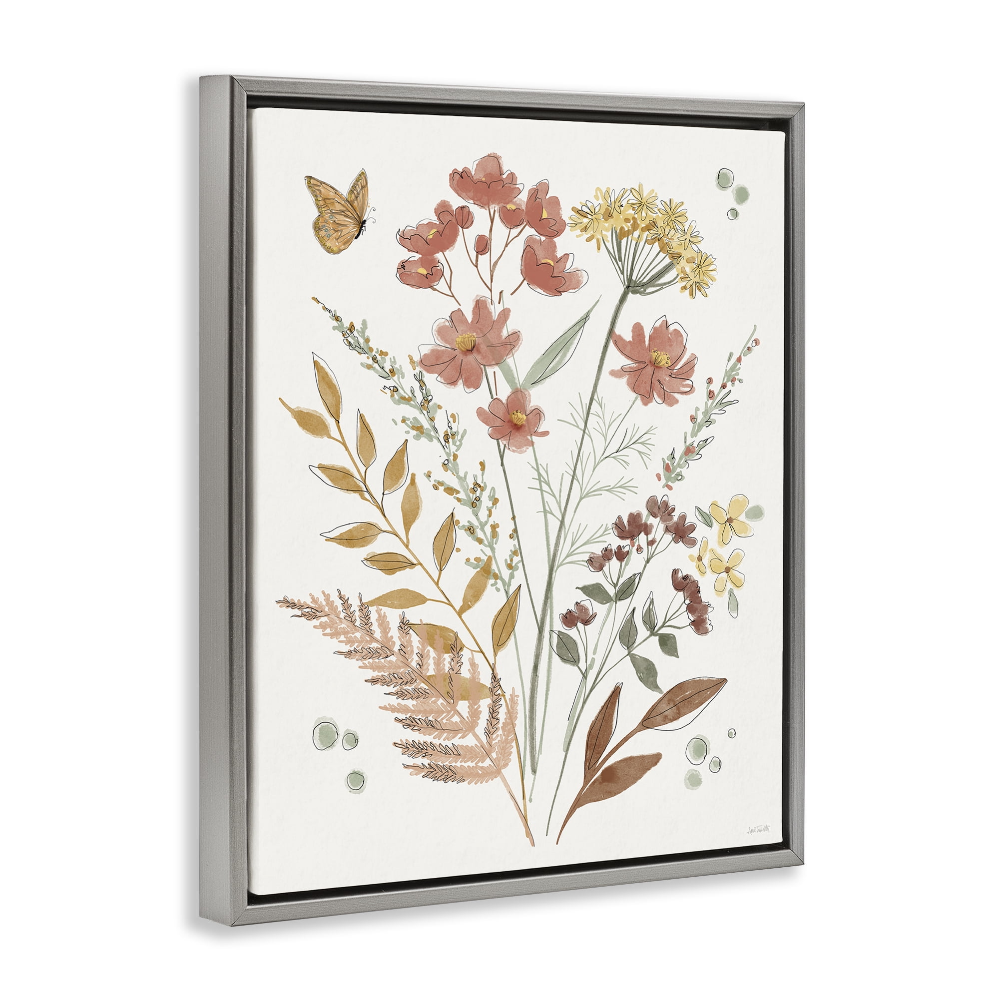 Stupell Industries Full Bloom Botanicals Plants & Flowers Painting Gray Floater Framed Canvas Art Print Wall Art, 25 x 31