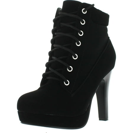 

Top Moda Polish Military Lace Up Platform Chunky High Heel Ankle Booties Black_Polish-47 8