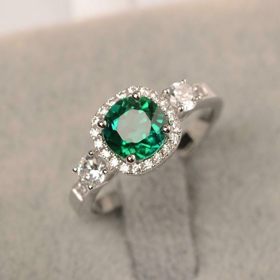 HeartsAndYou 2ct Natural Emerald & Diamond Ring Halo Trilogy 100% REAL 14k SOLID White Gold