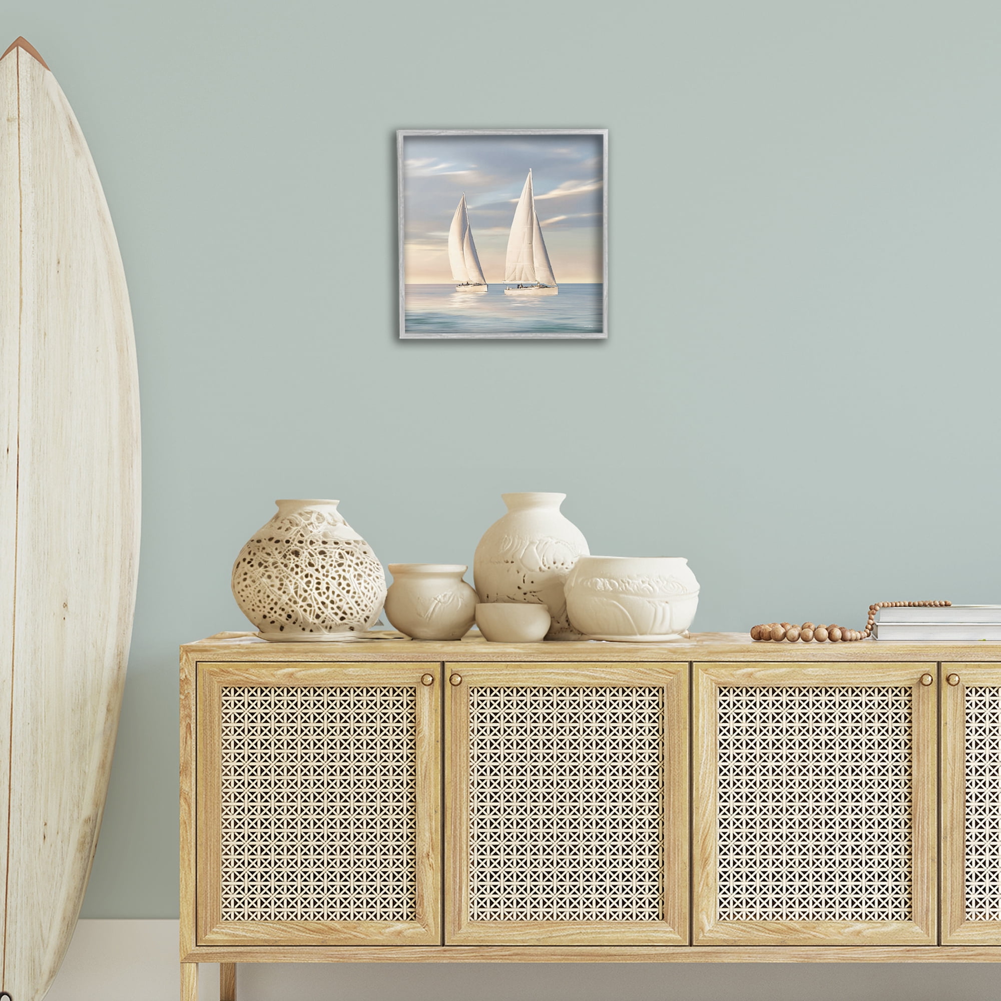 Stupell Industries Two Mighty Sailboats Transportation Painting Gray Framed Art Print Wall Art, 17 x 17