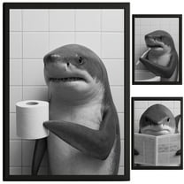 TheNameStore Shark Bathroom Decor Wall Art Farmhouse Photo Picture Set 3pk 8.5x11