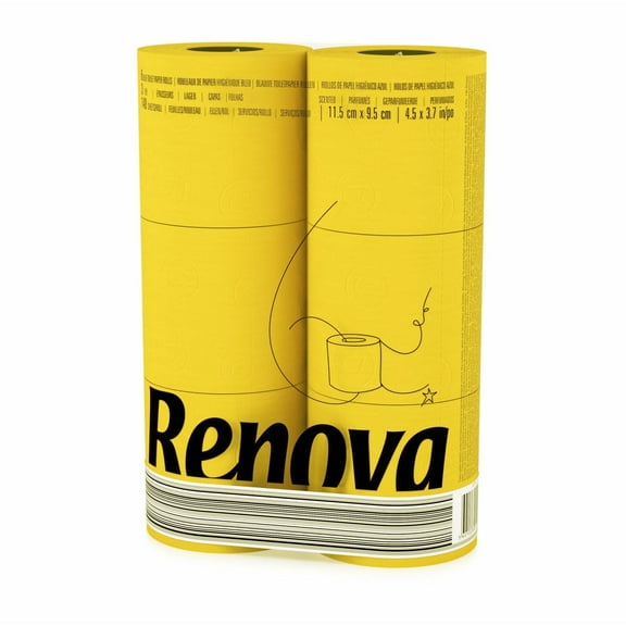 Renova Scented Colored Toilet Paper Packs 3-Ply Bath Tissue Yellow 1 Pack of 6 rolls