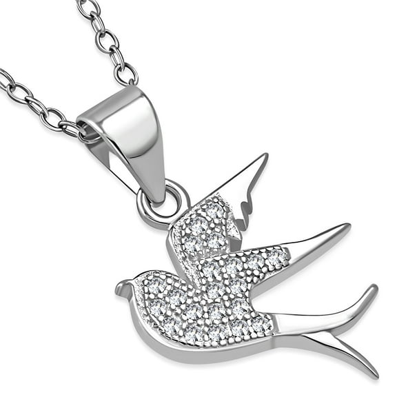 925 Sterling Silver Flying Humming Bird Pendant Necklace