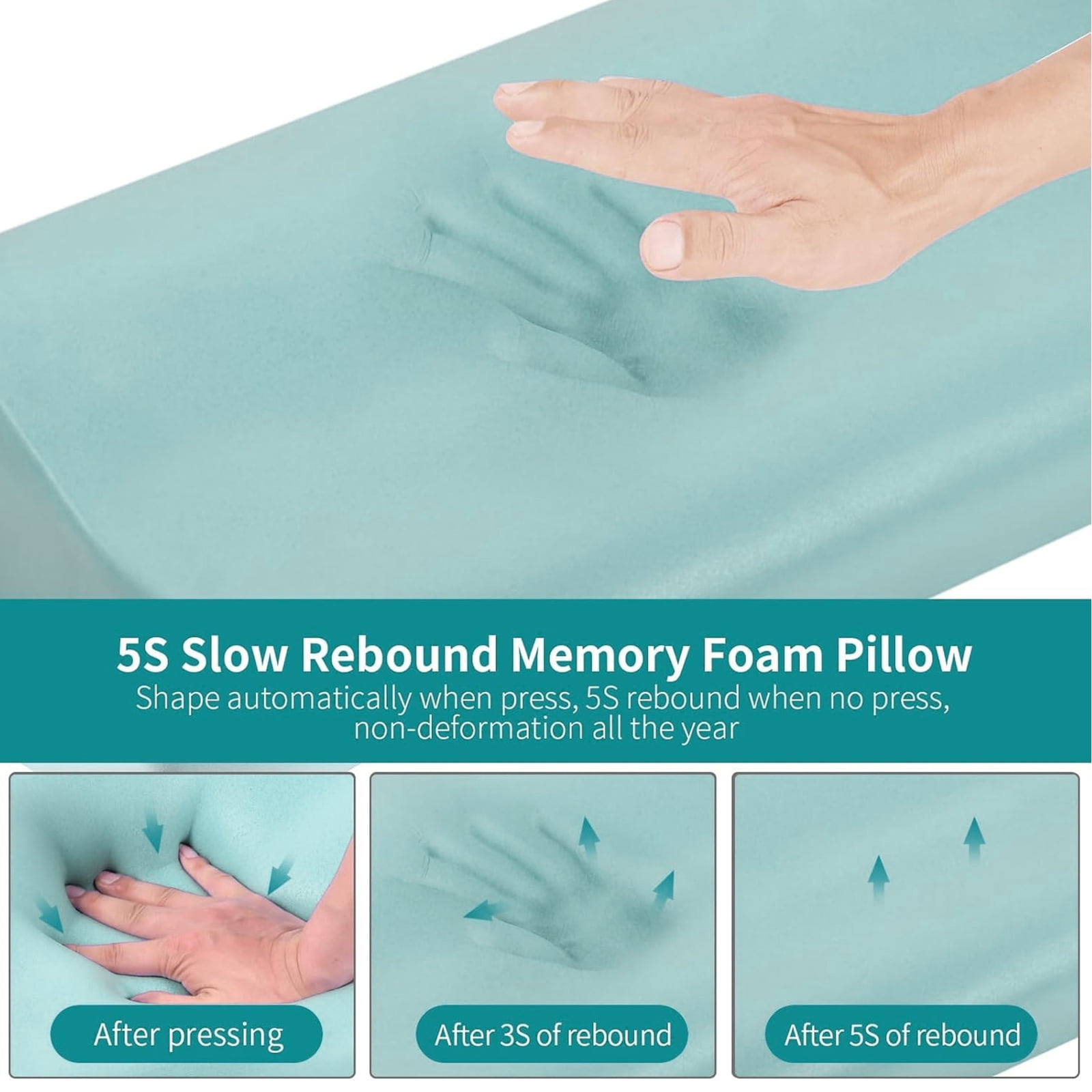 HNYG Memory Foam Pillow, Contour Cervical Pillow for Neck and Shoulder Pain Relief, Neck Pillow for Side, Back and Stomach Sleeper, Medium