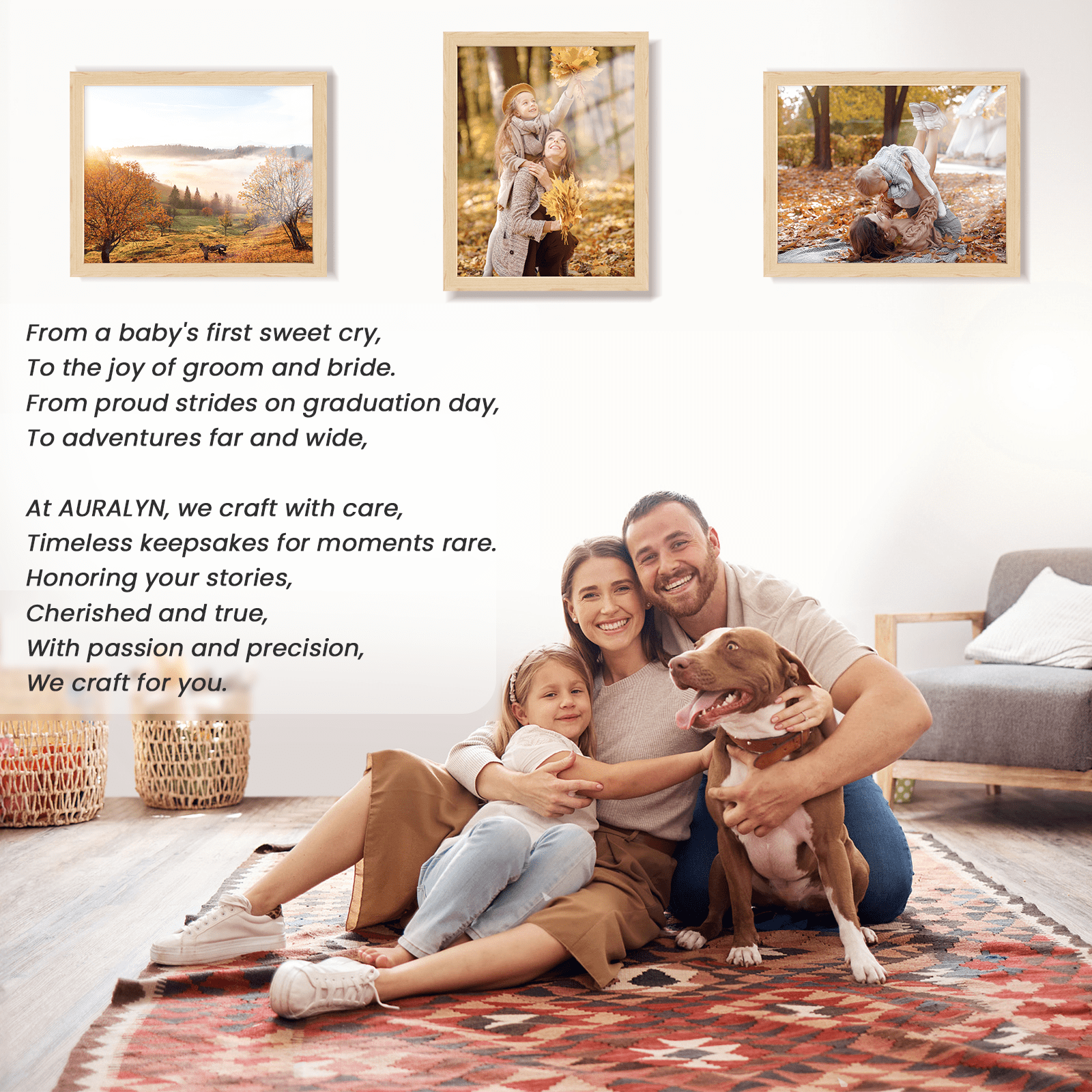 AURALYN 11x17 Picture Frames Set of 3 – Fits 8x12 with Mat or 11x17 Without Mat – Wood Grain, Easy to Hang, Finger-Friendly, Includes Hanging Kit (Wood Frames, 3 Pack)