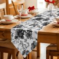 thumbnail image 2 of Black Gray Florals Table Runner Linen Burlap Table Runner 72 Inches Long Farmhouse Botanical Peonies Vintage Leaves Dresser Scarves for Kitchen Island Coffee Dining Room Party Holiday Decor 16"x72", 2 of 8