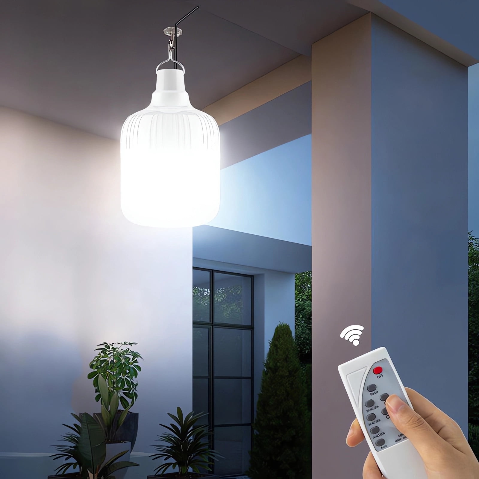 Holloyiver Solar Light Bulb, Outdoor Rechargeable Solar Powered Light Led Bulb with Remote Timer, Waterproof Adjustable Light for Chicken Coops Shed Night, Emergency Power Outage and Outside