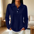thumbnail image 2 of Long Sleeve Polo Shirts for Women Golf Shirt Button-Down Collar Work Blouse Side Slits Casual Tops Navy L 1 Pcs, 2 of 5