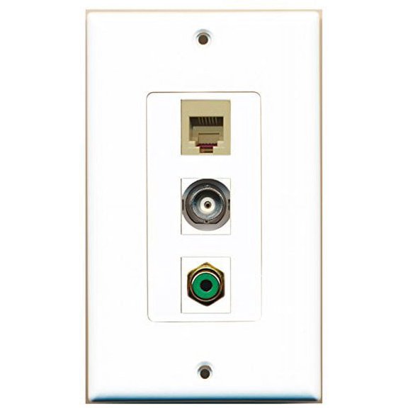 RiteAV - 1 Port RCA Green and 1 Port Phone RJ11 RJ12 Beige and 1 Port BNC Decorative Wall Plate Decorative