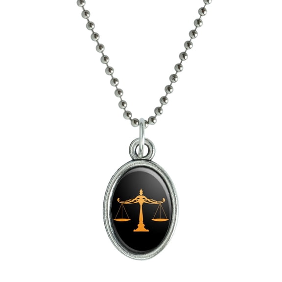 Scales Of Justice Legal Lawyer Antiqued Oval Charm Pendant with Chain