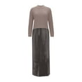 thumbnail image 3 of Enjoytime Womens Winter Dresses Solid Color Round Neck Pleated Long Dress Long Sleeve Elegant Fashion Fall Dresses Khaki S, 3 of 5
