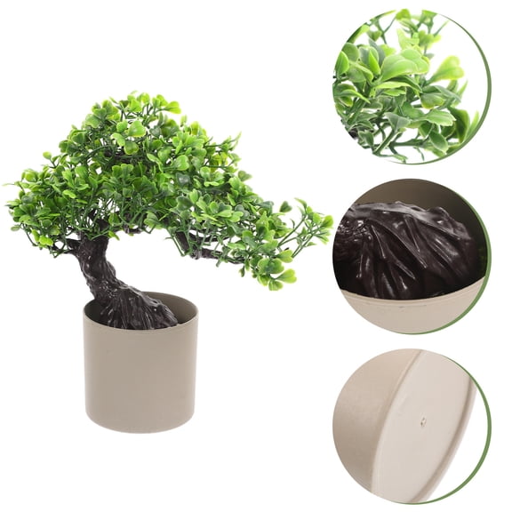 OULII Simulation Pine Tree Artificial Potted Plant Green Faux Bonsai for Office Garden Decoration