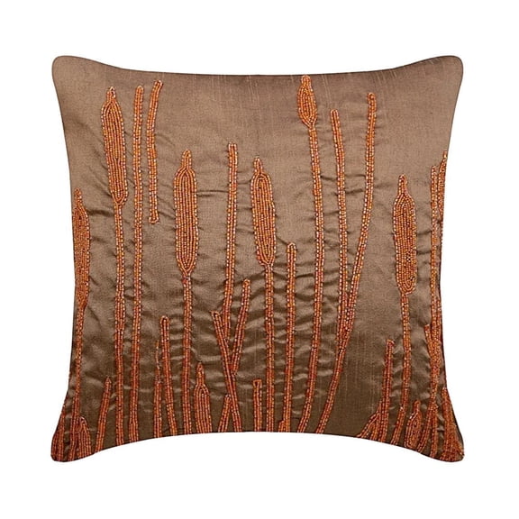 Pillow Cover, Rust Decorative Pillow Covers 16x16 inch (40x40 cm), Silk Throw Pillow Covers, Nature & Floral, Beaded, Contemporary Handmade Pillowcases - Rusted Beauty