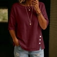 thumbnail image 2 of DeHolifer Women's Button Tops 3/4 Sleeve Crewneck Solid Color Lightweight Split Tee T-Shirts Wine XL, 2 of 8