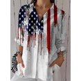 thumbnail image 2 of Nyfairy Plus Size Women's Independence Day Print Long Sleeve V Neck Button Casual Shirt, 2 of 3
