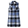 thumbnail image 3 of Plaid Button Down Long Vest For Women, Lapel Collar Sleeveless Side Split Cardigan, Fall Casual Curved Hem Tops With Pockets, 3 of 7