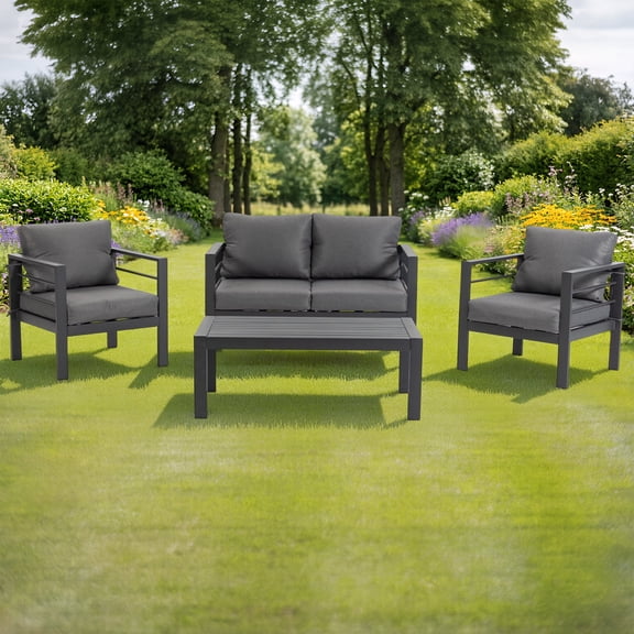 DELMANGO 4 Pieces Patio Furniture Set, Outdoor Conversation Set All-Weather Patio Sofa Set for Garden, Balcony, Deck, Backyard Gray