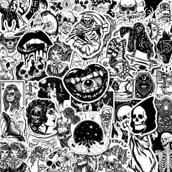 150 PCS Gothic Aesthetic Stickers – Black & White Witch and Magic Decals, Waterproof Vinyl Stickers for Luggage, Phones & DIY Decoration