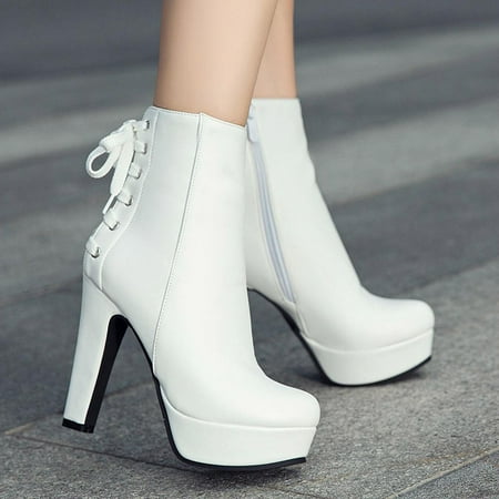 

YOTAMI Women s Boots Retro Flat Bottom Shoes Casual Boots Plus Size Slip On Double Zipper Shoes Workwear White 7
