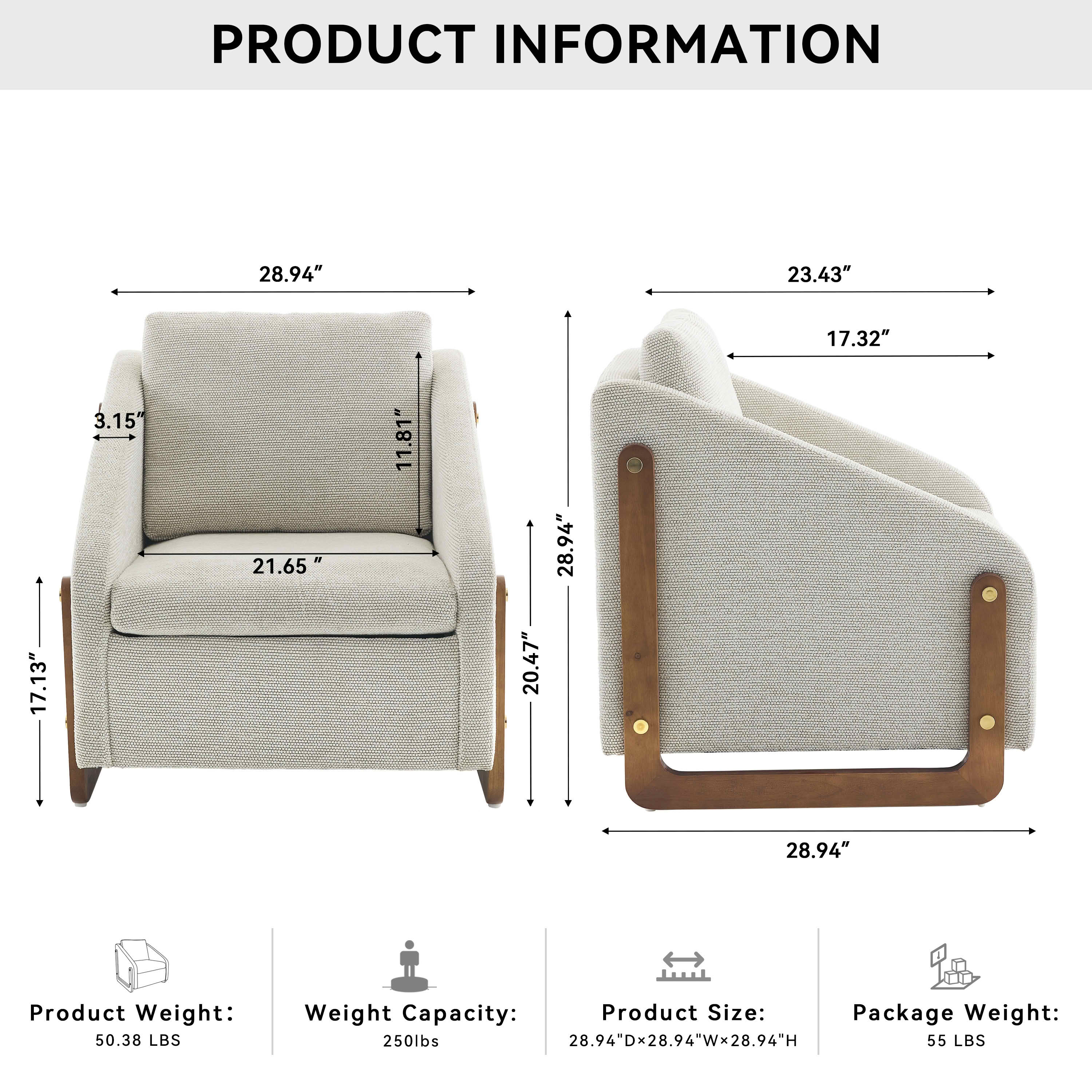 MAYEERTY Set of 1 Chenille Fabric Modern Upholstered Armchair, Wooden Side Frame & Cushioned Seat Backrest, for Living Room & Bedroom, Beige