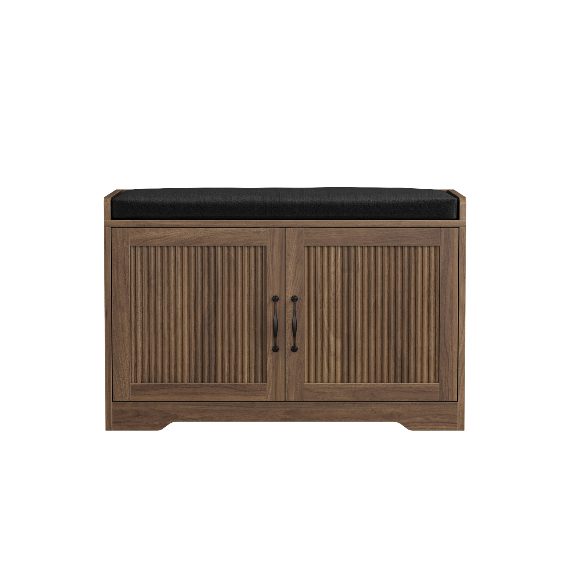 Leumius 31.5" Entryway Shoe Bench, Entryway Storage Bench with Double Doors and Comfortable Upholstery for Hallway and Entrance Areas Walnut