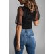 thumbnail image 1 of ABPHQTO Top de manga farol de malla negra para mujer, 1 of 5