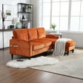 thumbnail image 5 of Living Room Couch for Three, Chenille Fabric Sectional Sofa with Solid Wood Frame, Side Pocket and Two Cup Holders, L Shaped Couch with Storage Footstool, Orange, 5 of 9