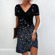 thumbnail image 1 of ICHUANYI Clearance Womens Summer Printing Short Sleeve V Neck Mid Thigh Length Dresses Fashion Dress(Blue, L) ICHUANYI WER2023081012361, 1 of 5