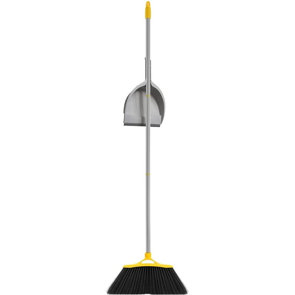 TIVIT High Bristles Angled Broom with Classic Dustpan - Angled Broom with Attachable Snap-On Classic Dustpan Set and 3 pcs Handle, Soft Resistant Bristles, Indoor or Outdoor, 53.5 in
