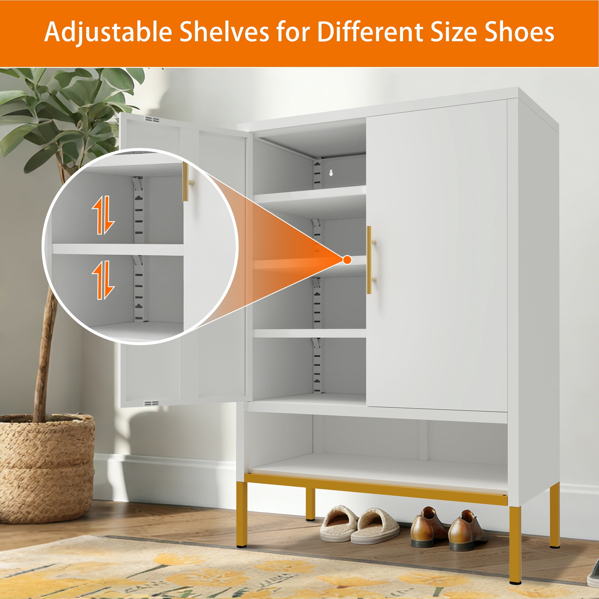 Mintazer 40" Tall 7-Tier Shoe Cabinet with 2 Doors, Metal Shoe Organizer with Adjustable Shelves Shoe Rack for Entryway, Hallway, Bedroom, White