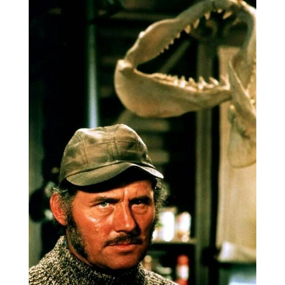Robert Shaw as shark hunter Quint poses by shark teeth Jaws 24x30 inch poster