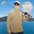 thumbnail image 3 of Bulopur Men’s Fishing Hoodie with Mask UPF 50+ UV Protection Long Sleeve Shirt Solid Khaki Print Quick Dry Breathable Rash Guard for Boating and Outdoor Use, 3 of 8