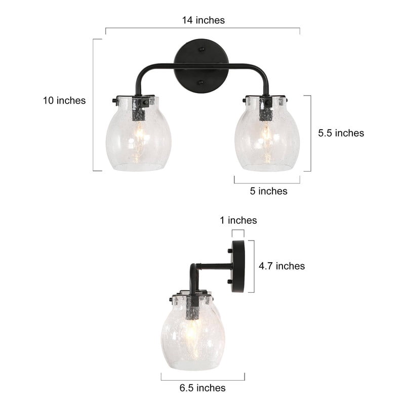 LNC 14-in 2-Light Matte Black LED Modern Vanity Light for Dressing Room, Powder Room