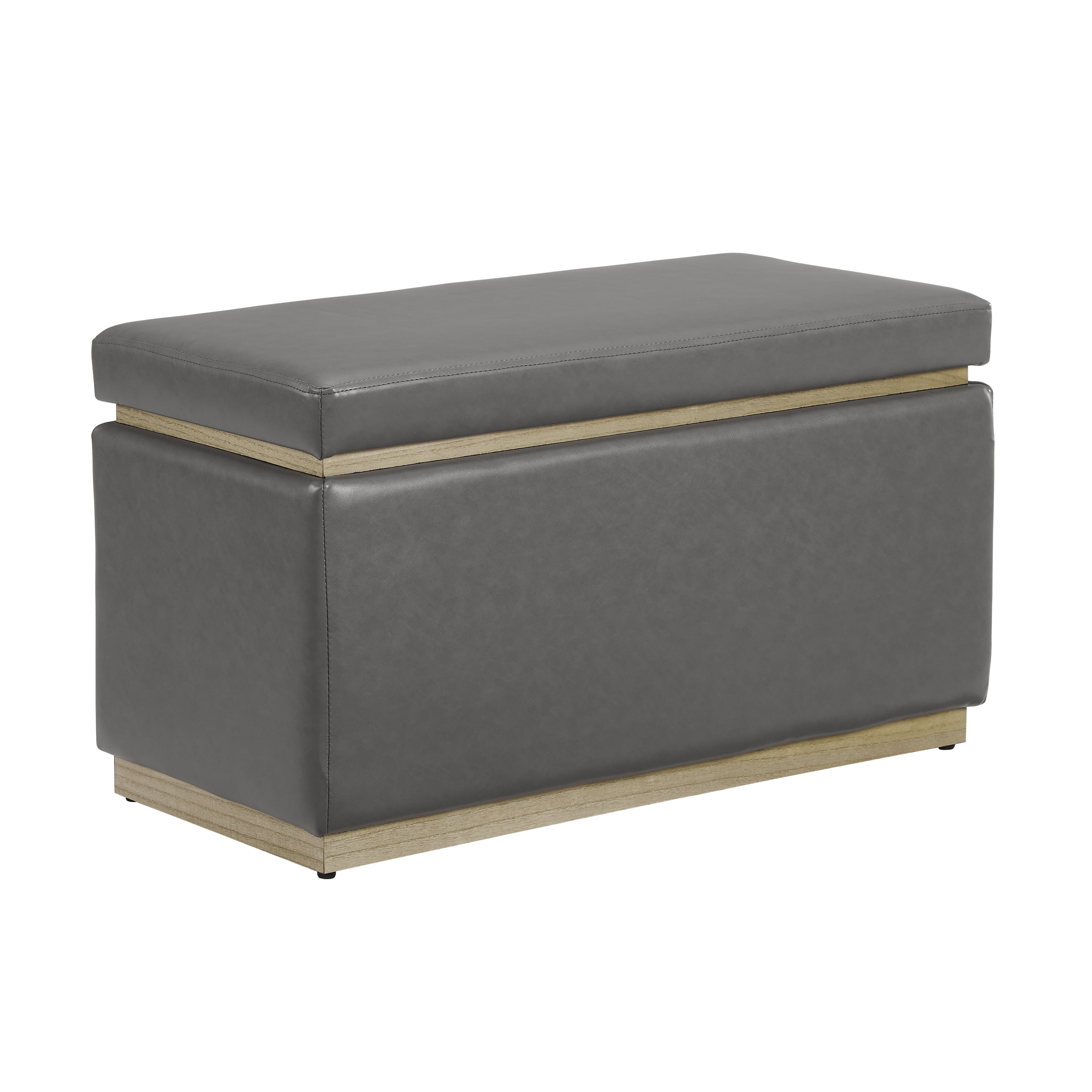 Linon Elta Rectangle Storage Ottoman, Gray Faux Leather