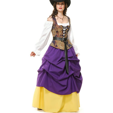 Adult's Womens Purple And Gold Country Western Darling Wench Dress Costume