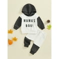 thumbnail image 4 of Raccmtaty Toddler Boys Fall Outfits Letter Print Contrast Color Hooded Long Sleeve Hoodies Sweatshirts and Long Pants 2Pcs Clothes Set, 4 of 8