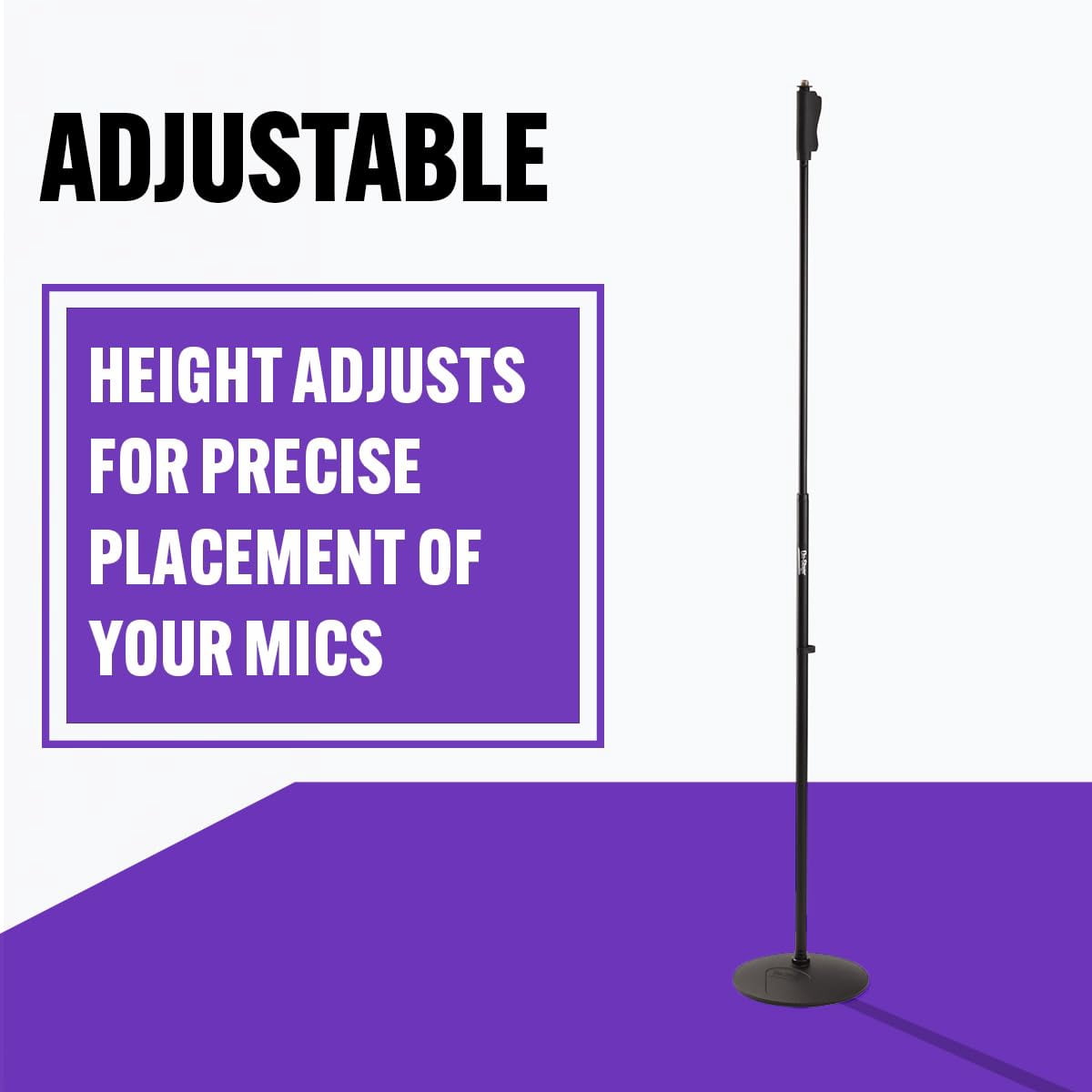 On-Stage Production-Grade MS9510 One-Handed Mic Stand with Round Base (For Vocal and Instrument Microphones, Height-Adjustable, Portable, Steel Construction, Standard 5/8″-27 Threading, Black)