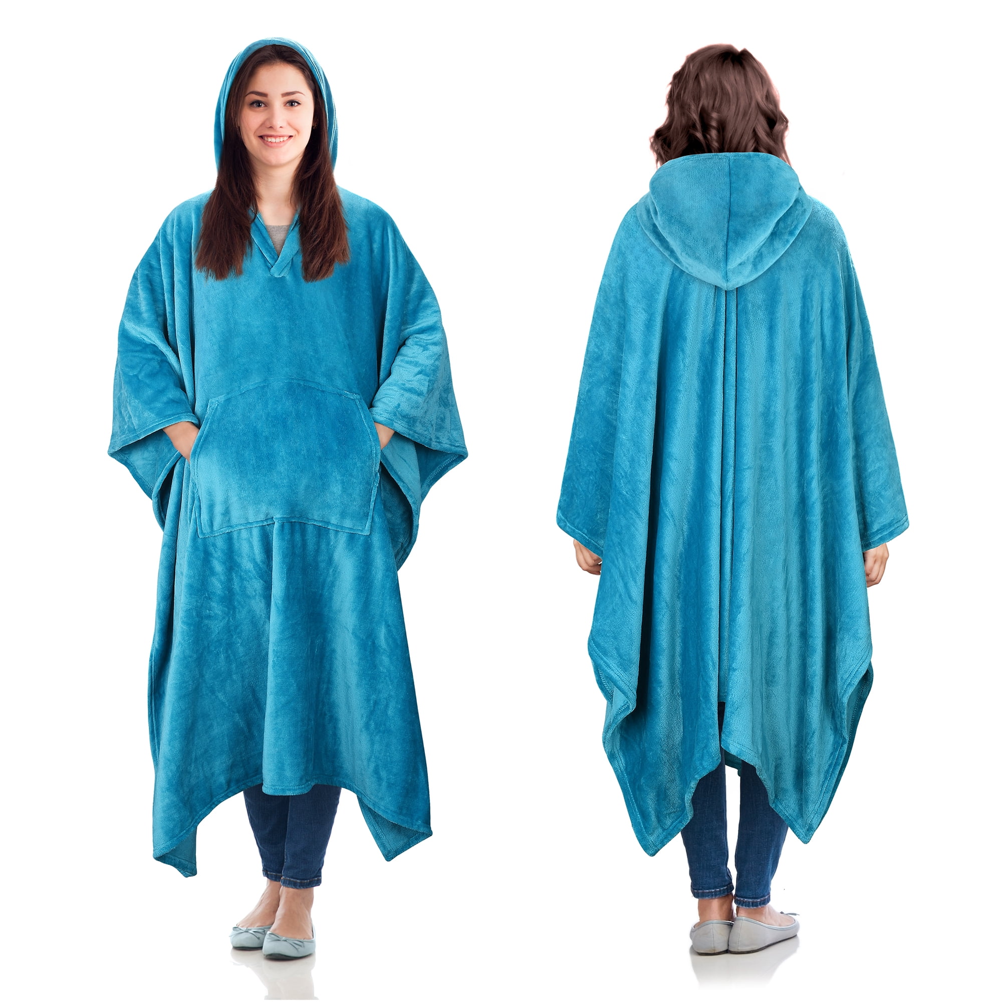 Catalonia Hooded Wearable Blanket Poncho for Adult Women Men, Fleece ...