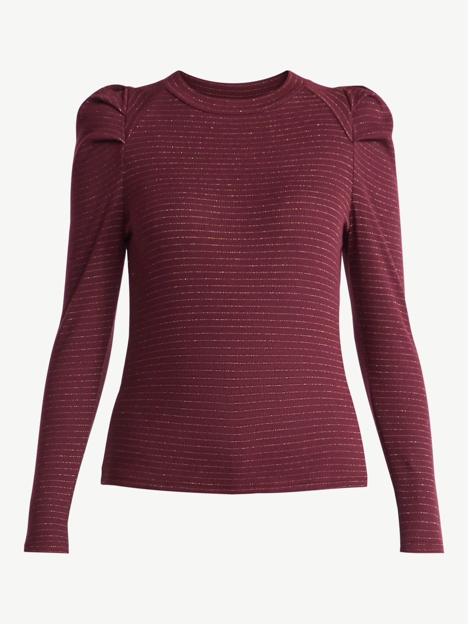 Time and Tru Women's Top with Long Puff Sleeves, Size XS-XXXL