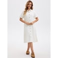 thumbnail image 2 of DARING DIVA Midi Denim Short Sleeve Button Down Tunic Jean Dress L White, 2 of 7