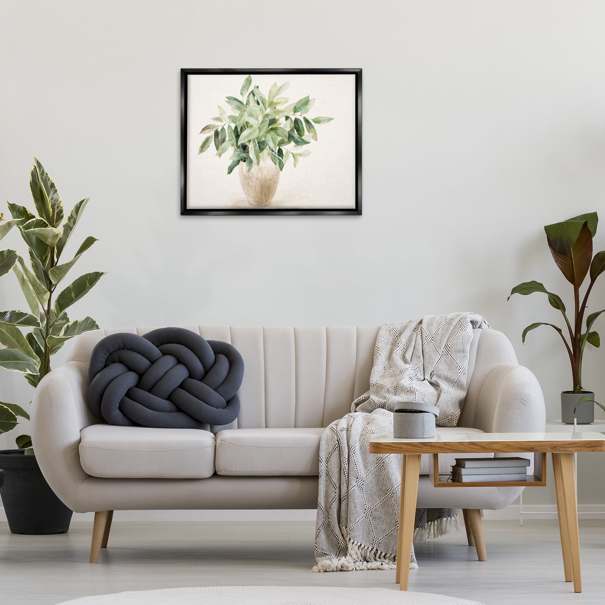 Stupell Industries Neutral Potted Plant Botanical & Floral Painting Black Floater Framed Art Print Wall Art, 31 x 25