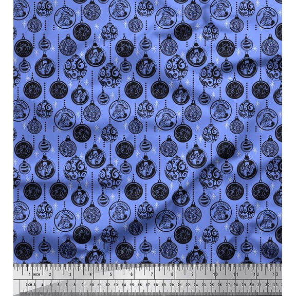 Soimoi Blue polyester Crepe Fabric Hanging Balls Home Decor Print Fabric by the Yard 42 Inch Wide