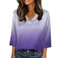 thumbnail image 2 of Mifsaly Silk Tops for Women Gradient V-Neck 3/4 Sleeve Top Summer Plus Size Satin Blouses Womens Loose Dressy Casual Work Shirts Lightweight Fashion Officewear L, 2 of 5