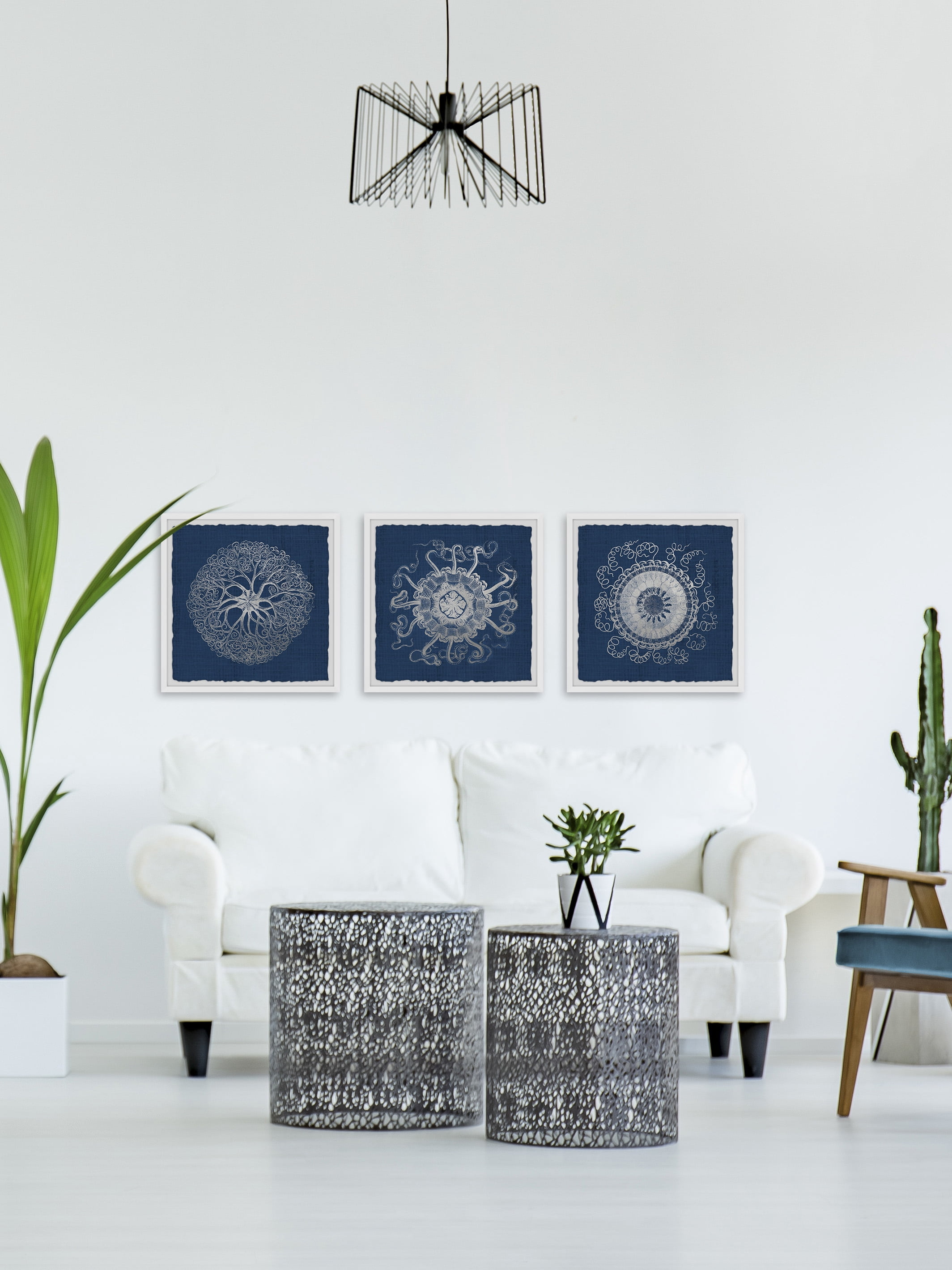 Marmont Hill Sea Anemone on Indigo Triptych