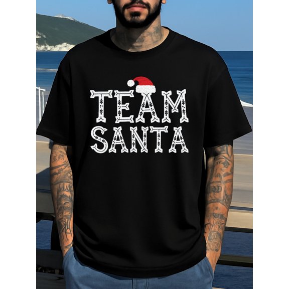 Team Santa Tee t shirts t shirt men's plus size design your own elegant black summer and spring season Soft and comfortable Spring and summer outdoor loungewear Comfortable loose T-shirt Hip-hop st
