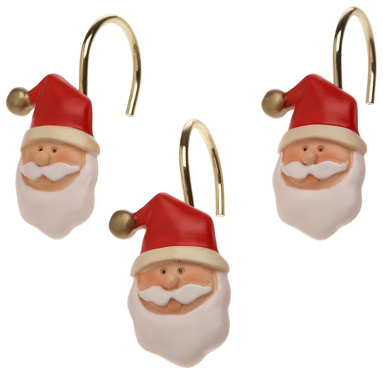 Santa Christmas Resin Holiday Shower Curtain Hooks (Set of 12)