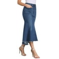 thumbnail image 4 of INSPIRE CHIC Women's Denim Washed Fishtail High Waist Raw Hem Fashion Casual with Pockets Midi Skirts XS Deep Blue, 4 of 6